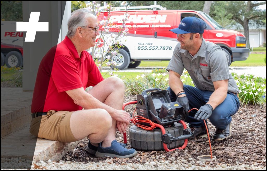A homeowner and a plumber talking about hydrojetting.