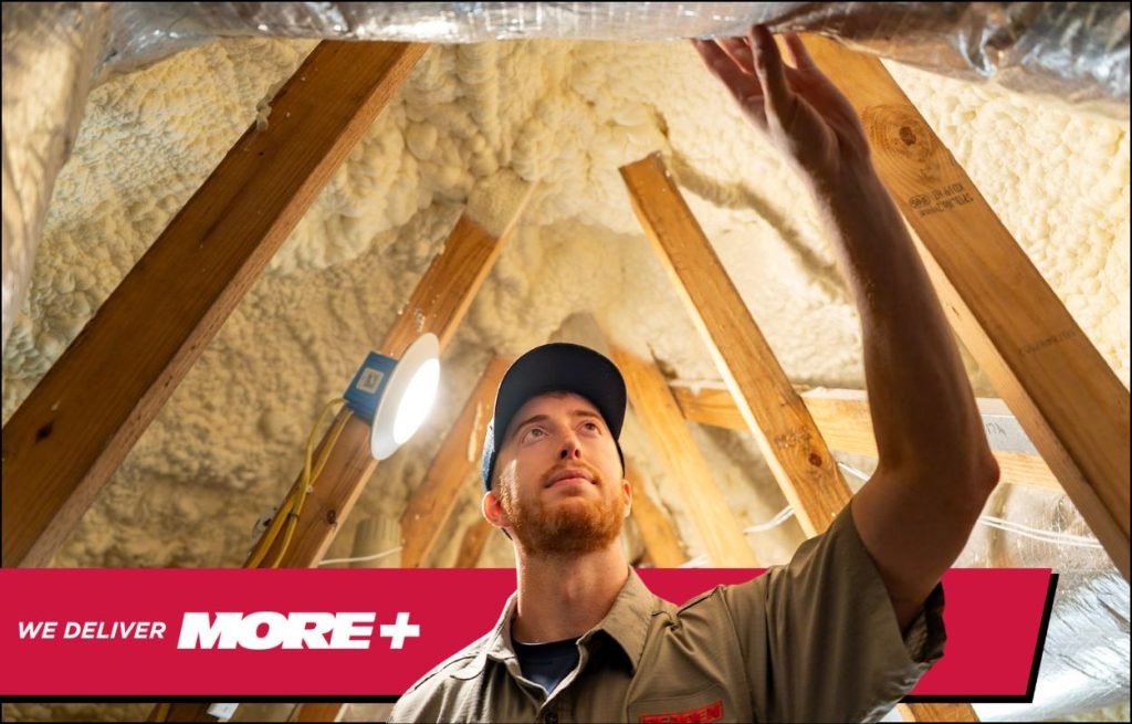 HVAC Technician checking ductwork.