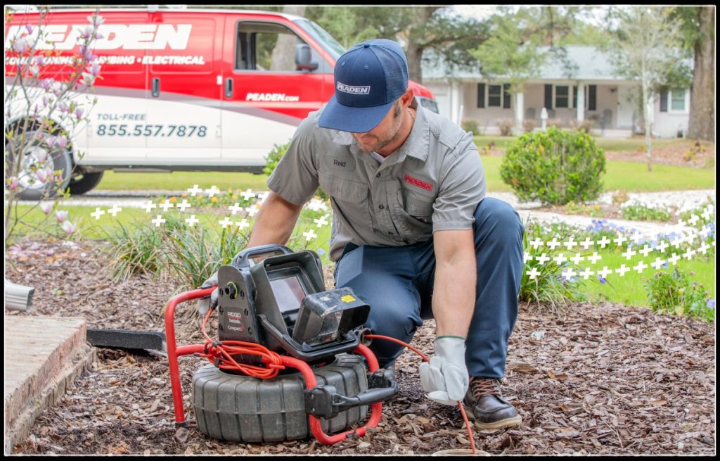 A plumber checking a main drain with a camera.