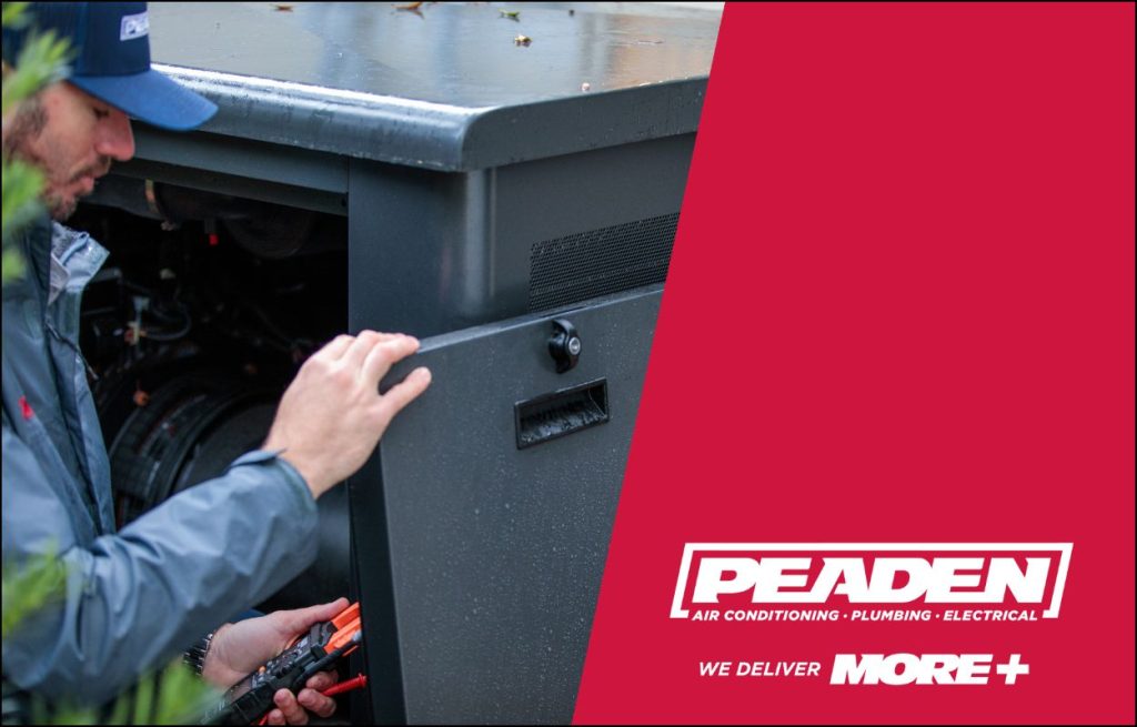 A Peaden HVAC tech working on a heat pump.