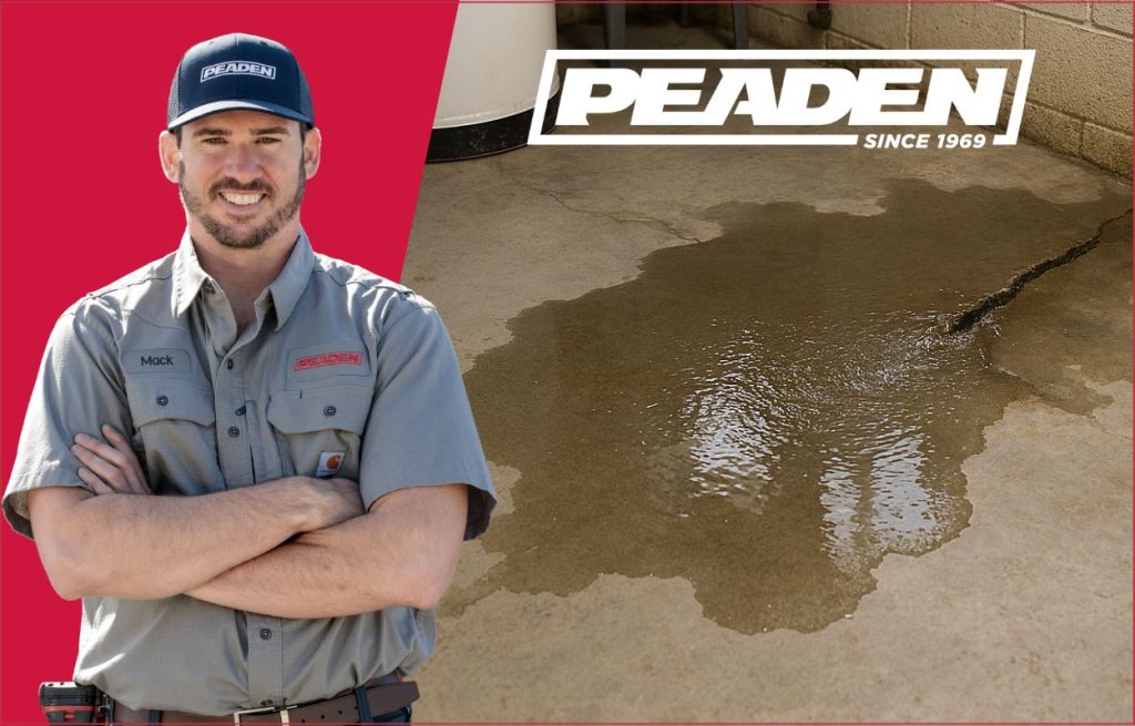 An image showing a slab leak in the basement