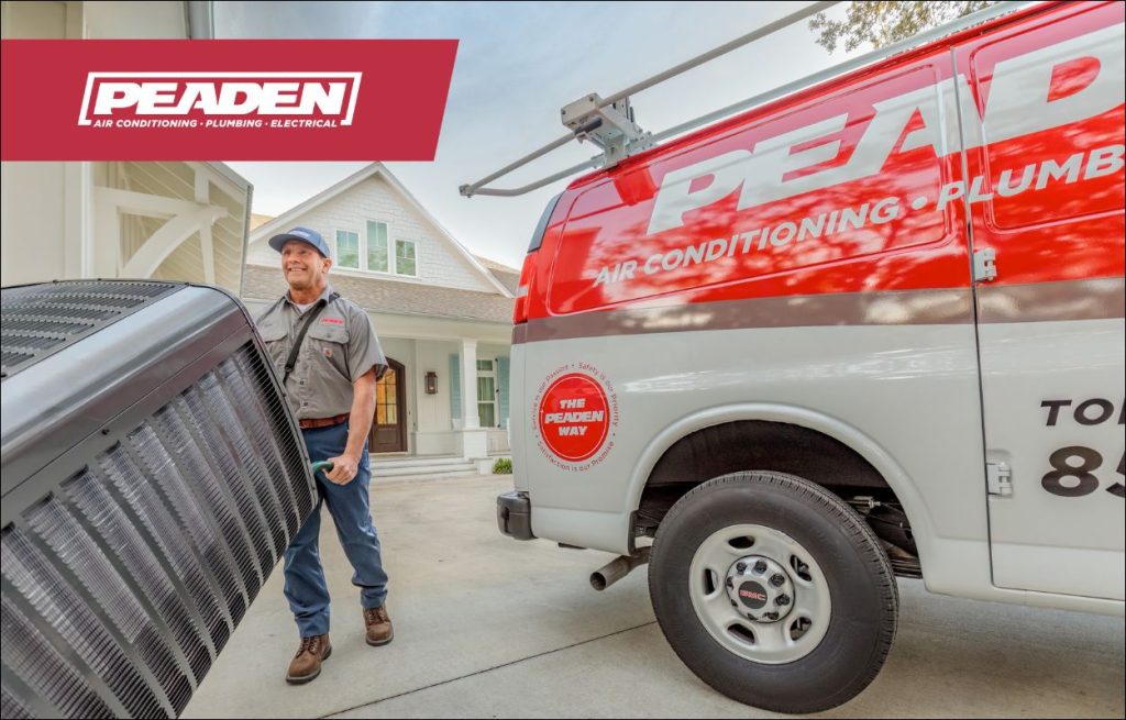 A Peaden HVAC tech delivering a new heat pump.
