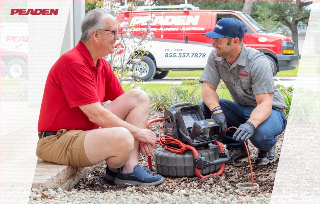 A Peaden plumber using a drain camera.