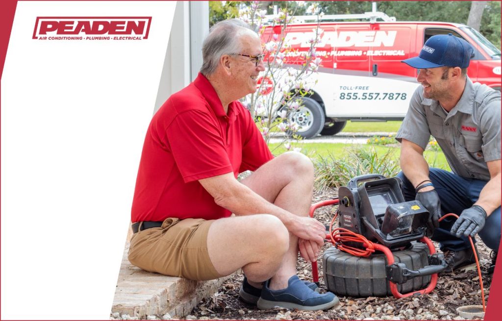 A Peaden plumber using a drain camera.