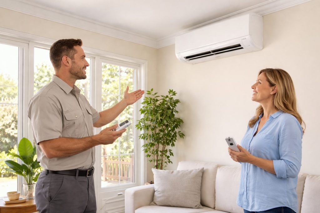 Homeowner using ductless mini split in sunroom