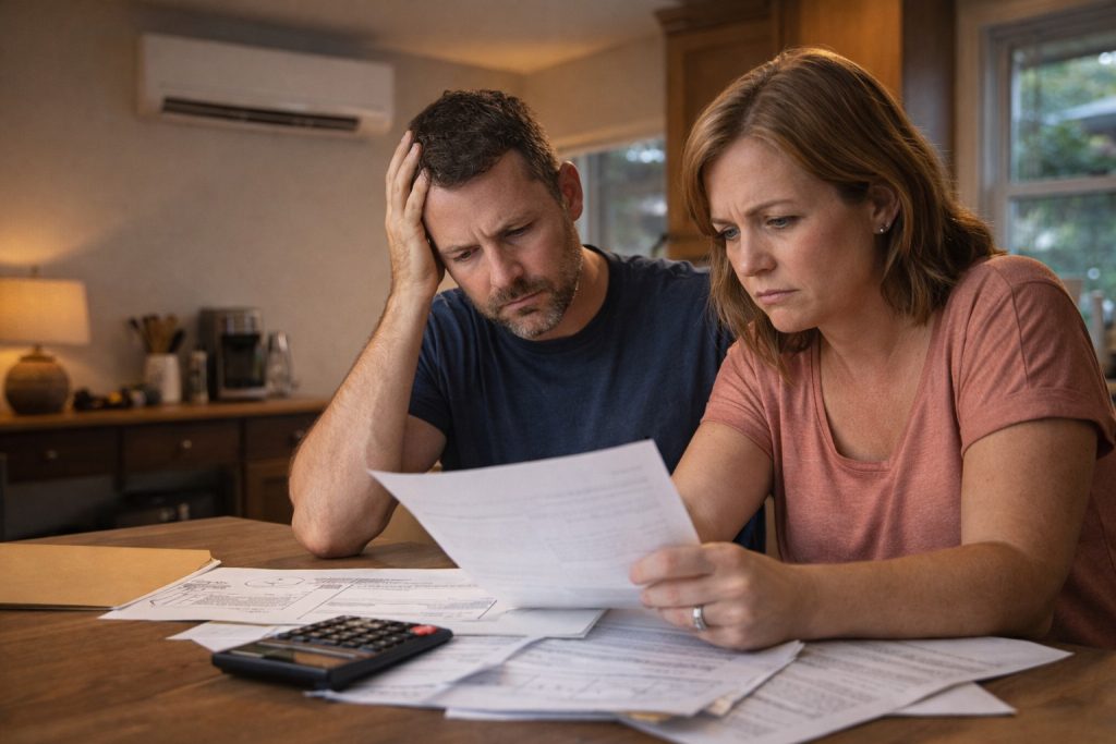 Couple reviewing hvac installation costs at kitchen table