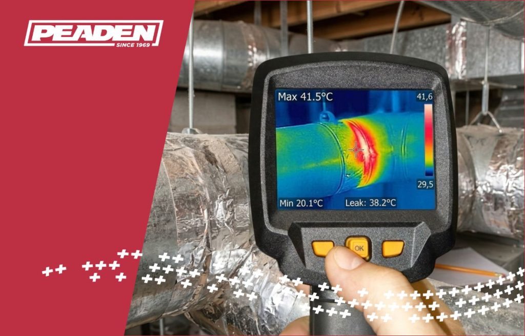 A Peaden HVAC tech checking for duct leaks