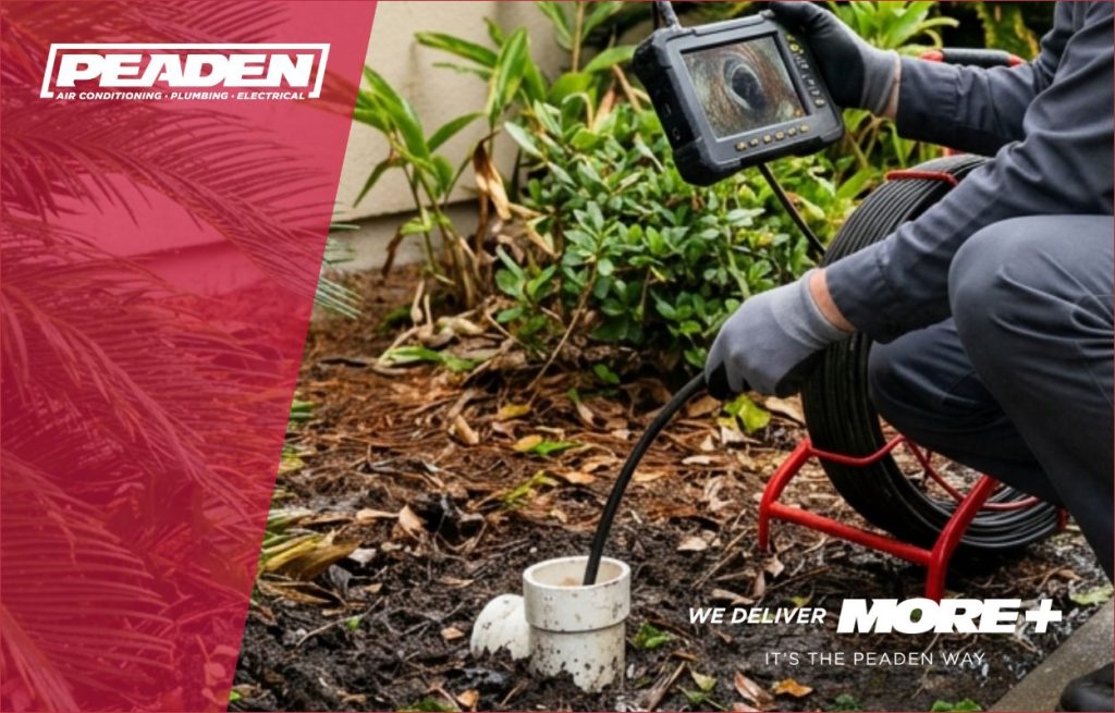 A Peaden plumber using a drain camera.