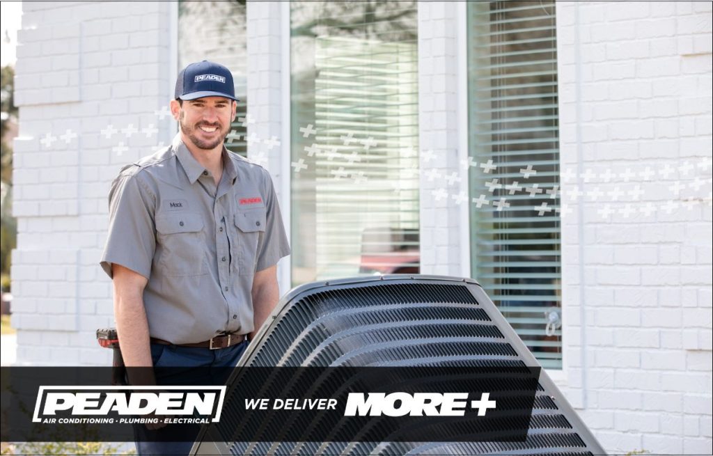 A Peaden HVAC tech delivering a heat pump.