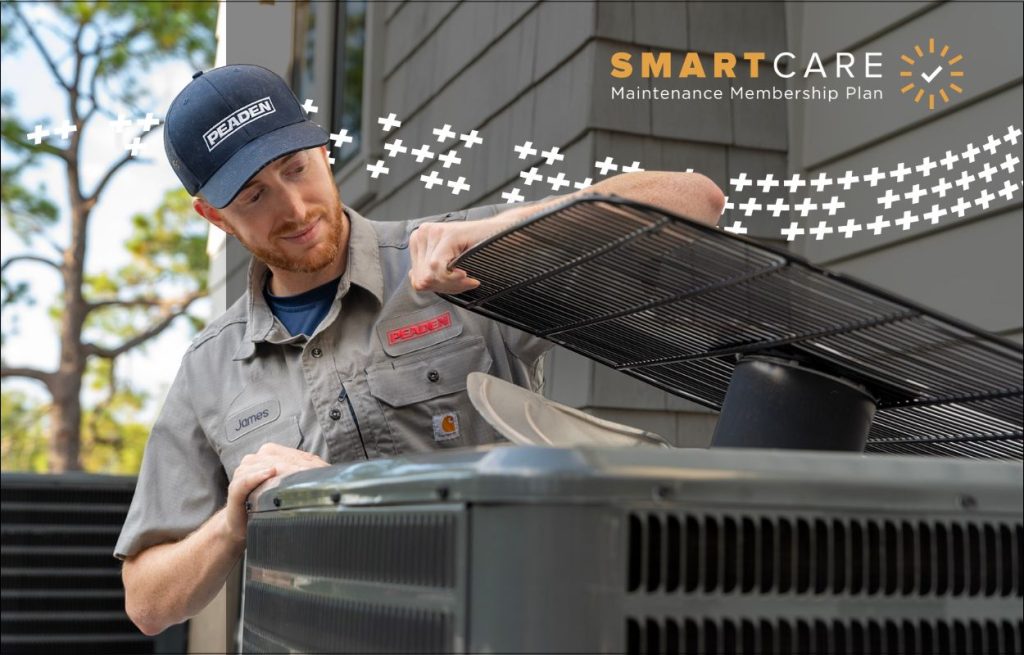 A Peaden HVAC tech working on a AC condenser unit.