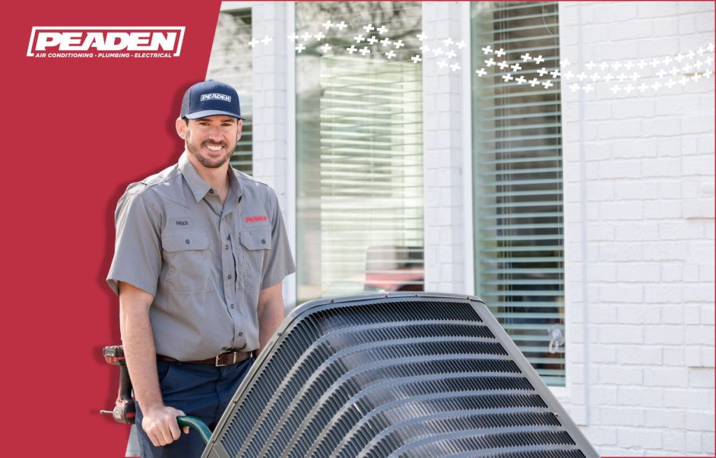 A Peaden HVAC tech delivering a new AC unit