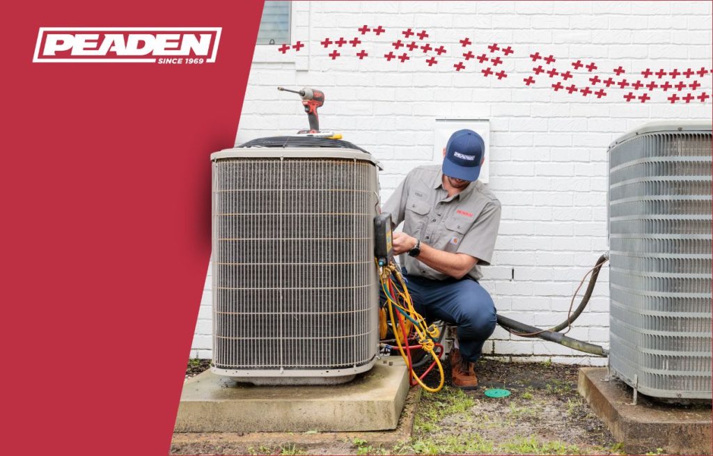 HVAC technician performing AC maintenance.
