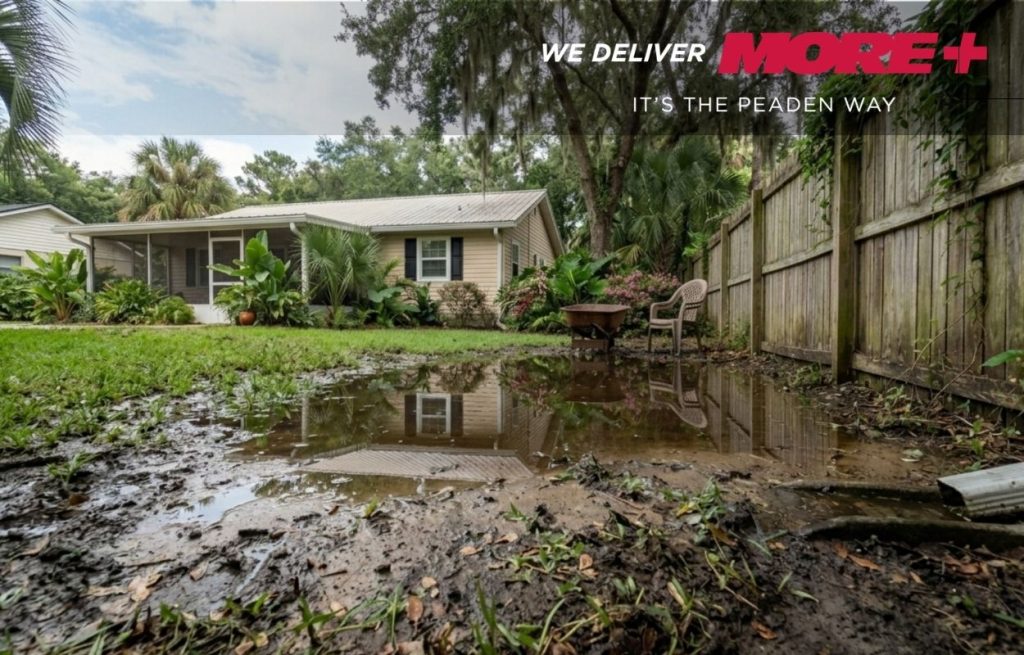 A flooded backyard due to poor drainage.