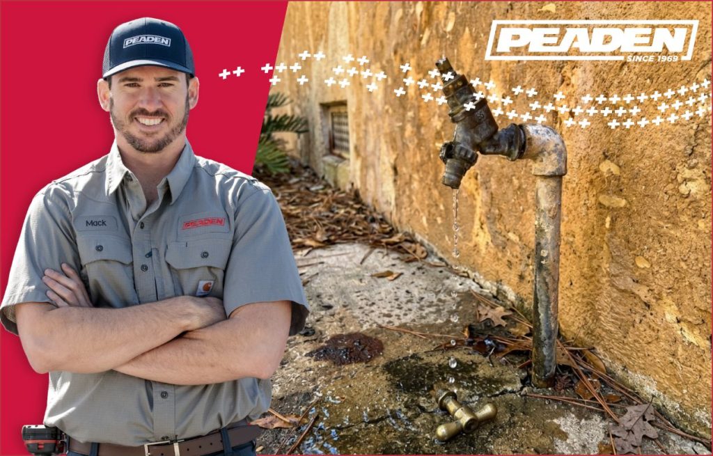 A Peaden plumber in front of a broken shut off valve.