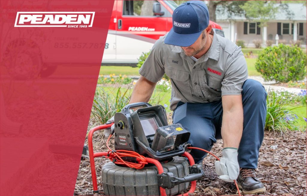 A Peaden plumber using a drain camera.