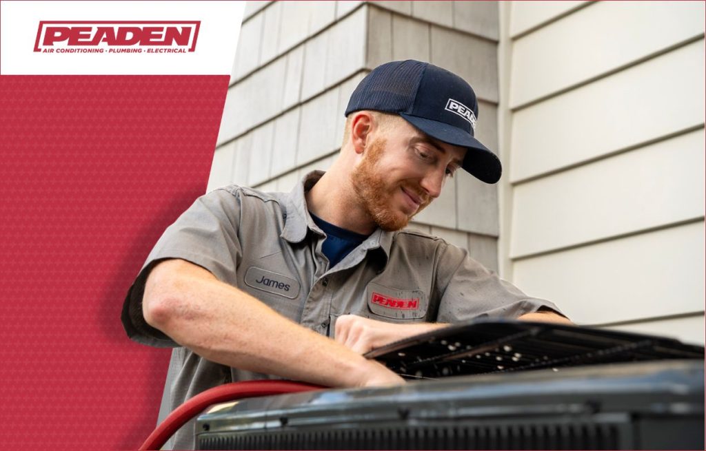 HVAC technician performing AC maintenance