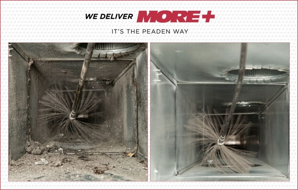 Side by side, before and after dirty and clean duct.