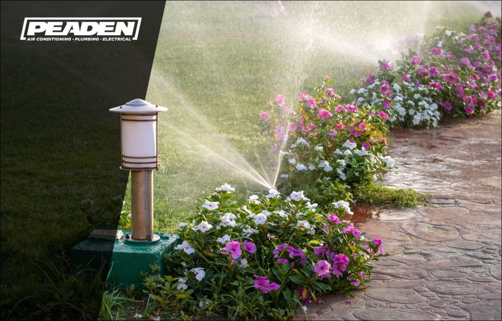 A home sprinkler system in operation.