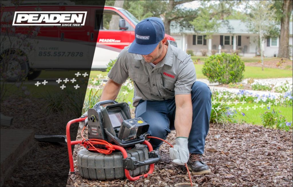 A Peaden plumber using a drain camera.