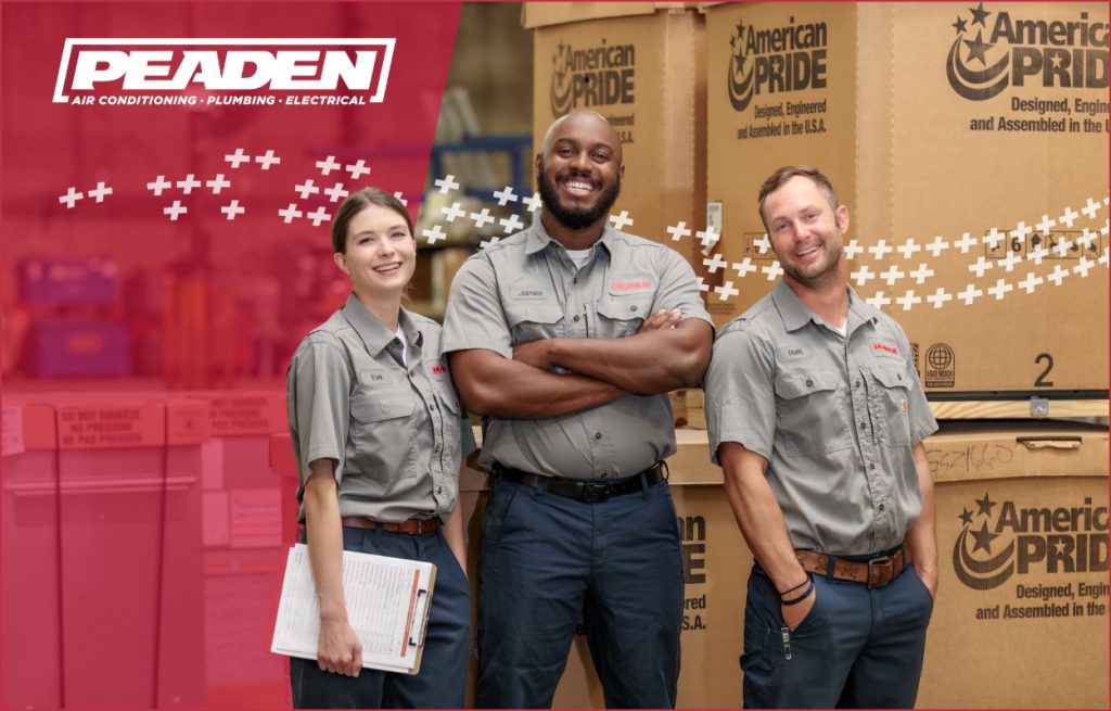 3 Peaden hvac techs in front of ac units.