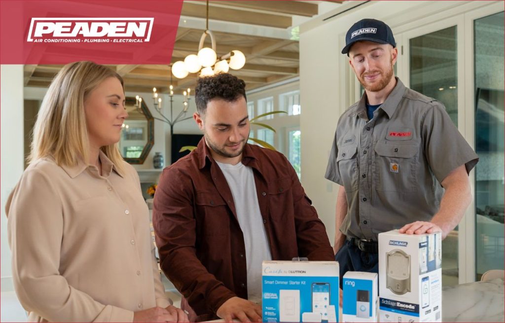 A Peaden tech discussing smart home devices