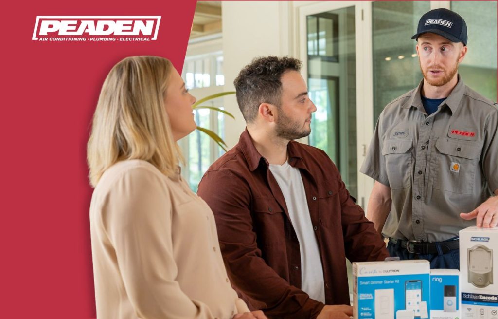 A Peaden HVAC tech explaining about smart tech.