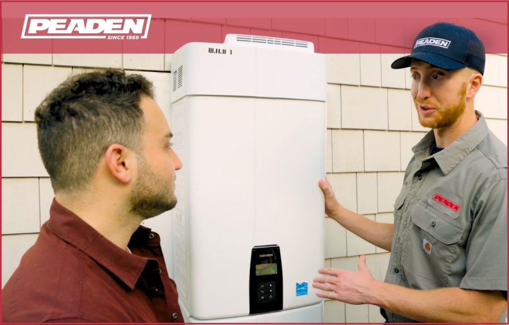 A Peaden plumber installing a tankless water heater.