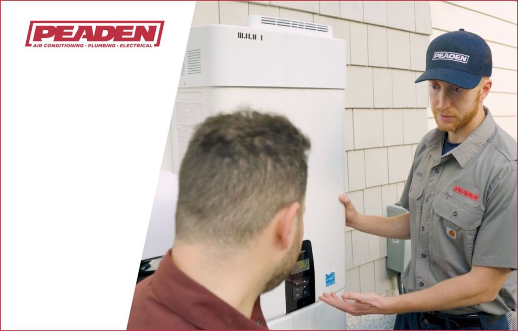 A Peaden plumber explaining tankless water heaters.
