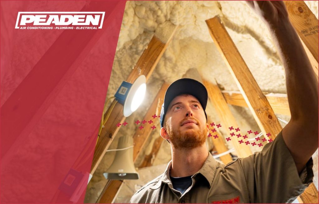 A Peaden HVAC tech checking ducts