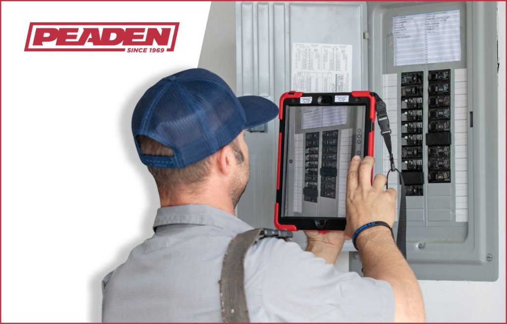 A Peaden Electrician working on a whole home surge protector