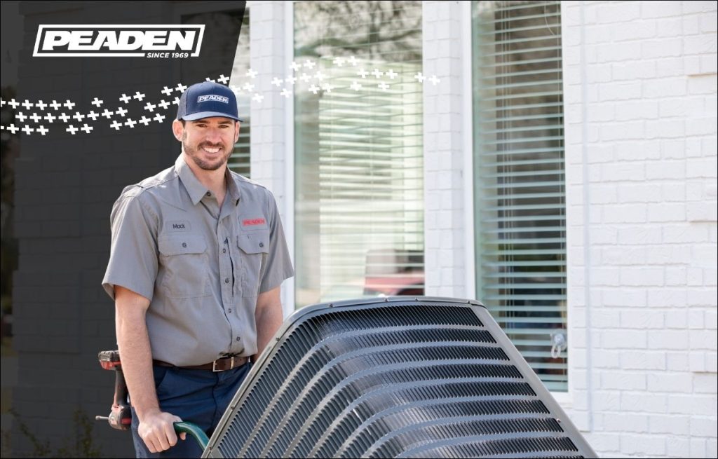 A Peaden HVAC tech delivering a new AC unit.