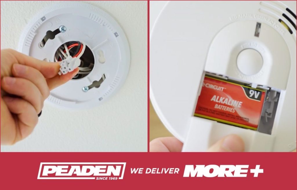 Checking a smoke detector and CO detector and making sure they're working.