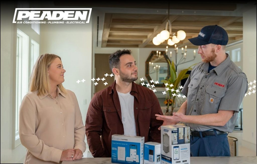 A Peaden Electrician explaining home automation devices.
